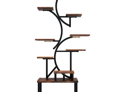 S - Shaped, 10 Tier Plant Stand With 5 Grow Lights - Deep Rustic Brown
