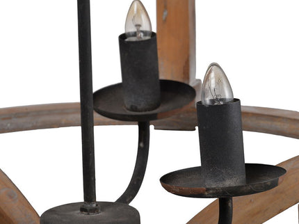 3 Light Wood Drum Chandelier, Hanging Light Fixture With Adjustable Chain For Kitchen, Bulb Not Included - Brown