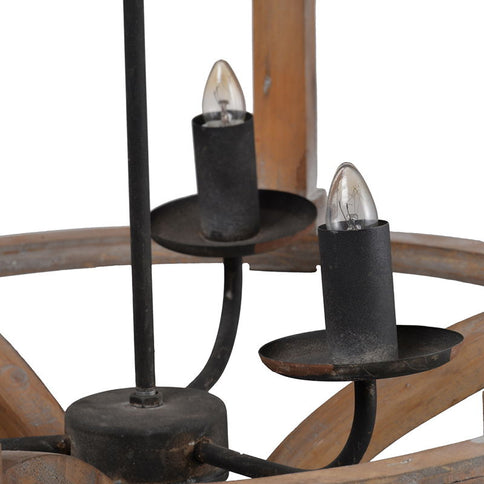 3 Light Wood Drum Chandelier, Hanging Light Fixture With Adjustable Chain For Kitchen, Bulb Not Included - Brown