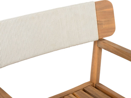 Creative Braided Acacia Wood Outdoor Dining Table And Chairs With Armrests (Set of 2) - Teak / White