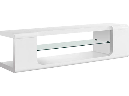 TV Stand, Console, Media Entertainment Center, Storage Shelves, Glossy Contemporary & Modern - White