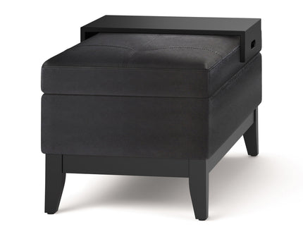 Oregon - Storage Ottoman Bench With Tray - Distressed Black