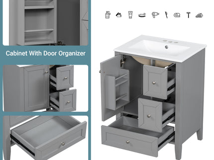 Modern Bathroom Vanity With Sink, Freestanding Cabinet With Drawers And Shelves