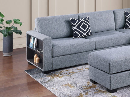 Reversible Sectional Sofa With Built In Shelf And Storage Ottoman, L - Shaped Living Room Furniture