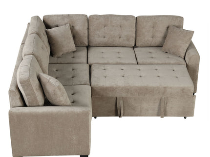 L-Shape Sofa Bed Pull-Out Sleeper Sofa With Wheels, USB Ports, Power Sockets For Living Room