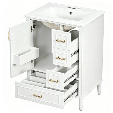 Modern Bathroom Vanity With Sink, Soft Close Doors, 3 Drawers