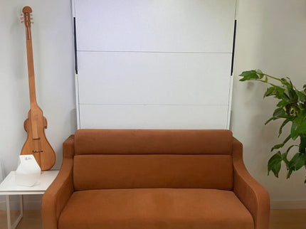 Morden Deisgn Vertical Murphy Bed With Sofa For Bedroom Or Guestroom White Wall Bed Space Saving Hidden Bed With New Style Gas Struts - Orange