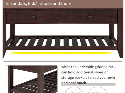 Multipurpose Entryway Shoe Rack With Cushioned Seat And Drawers