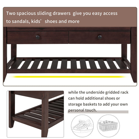 Multipurpose Entryway Shoe Rack With Cushioned Seat And Drawers