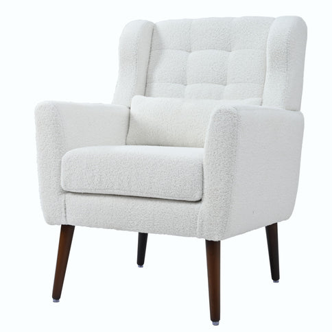 Modern Accent Chair, Arm Chairs For Living Room, Upholstered Mordern Armchair, Comfy Soft Padded Lounge Chair In Small Space, Bedroom, With Pillow, Solid Wood Leg