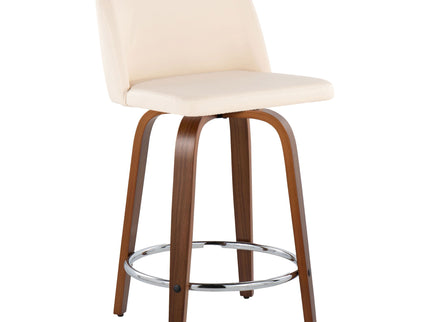Toriano - Mid Century Modern Fixed Height Counter Stool With Swivel With Round Footrest (Set of 2)