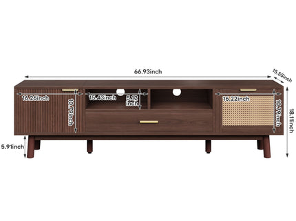 TV Stand For 75" TVs With Soft Closing Doors, Console With Accents And Drop Down Cabinet - Dark Brown