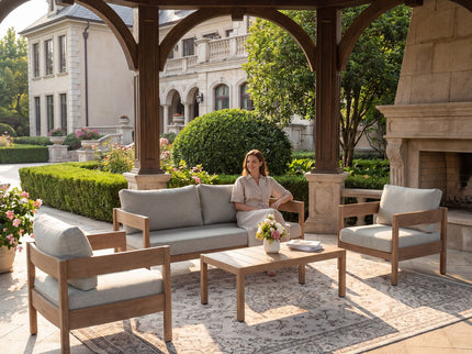 Outdoor Sofa Set Of 3 With Weather Resistant Cushions (Coffee Table Not Included) - Oak
