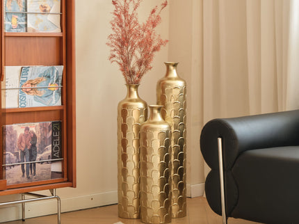 Floor Metal Vases Decorated White Metal Vases (Set of 3) Gorgeous Home Decoration Large Glazed Metal Vases - Golden