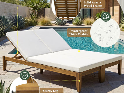 Adjustable Outdoor Patio Lounge Chair 2 Seater Recliner - Beige / Natural