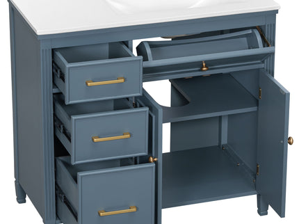 Modern Bathroom Vanity With Ceramic Sink, Freestanding, One Tip Out Drawer, 3 Side Drawers, Adjustable Shelf
