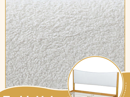 Queen Size Rubber Wooden, Solid Wooden Bed With Teddy Velvet Cushion Upholstered Headboard, Enhanced By Support Feet - Natural