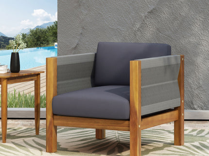 Outdoor Club Chair With Rattan Rope Wave - Dark Gray