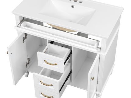 Bathroom Vanity With Sink, Flip-Out Top Drawer, Soft Close Doors, 2 Storage Drawers