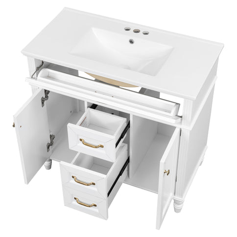 Bathroom Vanity With Sink, Flip-Out Top Drawer, Soft Close Doors, 2 Storage Drawers