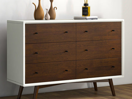 Dresser 6 Drawer - Dark Brown / White