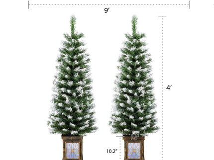 Artificial Christmas 3 Piece Set Wreath And 2 Entrance Trees With LED Lights - White / Green