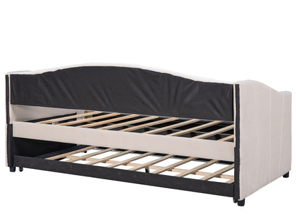 Upholstered Daybed Sofa Bed With Trundle Bed And Wood Slat