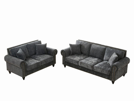 Modern 3 And 2 Seater Sofa With Rolled Arms, Tufted Upholstered Couch