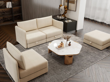 Modular Sectional Sofa With Storage, Convertible 2 Seater Sleeper Sofa - Beige