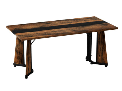 Rustic Rectangular Large Dining Table, Waterproof Desk For 8 People, & Steel With Adjustable Legs - Black / Rustic Brown