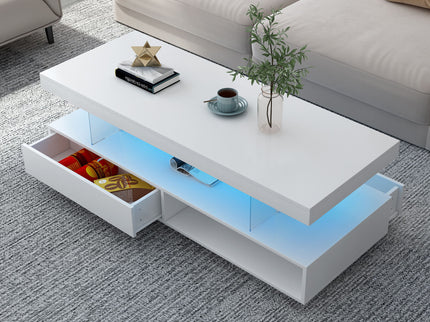 LED Coffee Table With 2 Drawers And Display Shelves