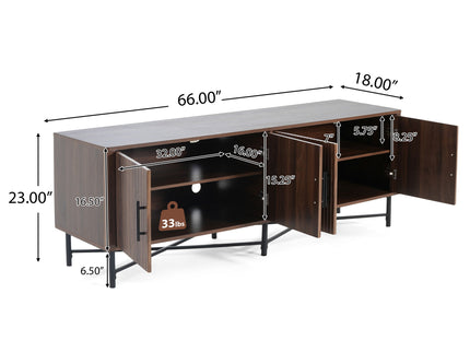 4 Door TV Cabinet, 2 Storage Spaces, Adjustable Shelves