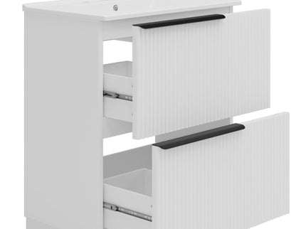 Fluted Bathroom Vanity With Ceramic Sink, Freestanding Cabinet