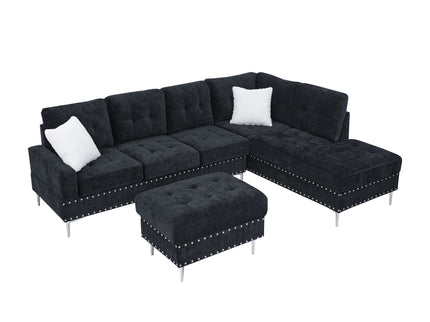 L-Shaped Sectional Sofa With Chaise And Storage Ottoman, Includes 2 Pillows