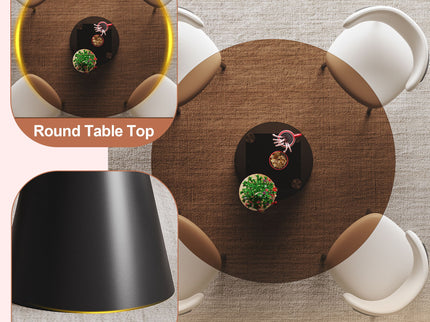 Round Dining Table With Tempered Glass Top - Black / Brown