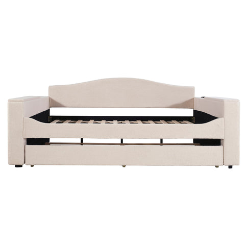 Upholstered Daybed With Storage Armrests, Trundle And Latest Integrated tooth Audio System