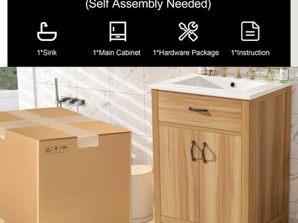 Bathroom Vanity With Flip Drawer, 2 Soft Close Doors, Adjustable Shelf And Ceramic Sink