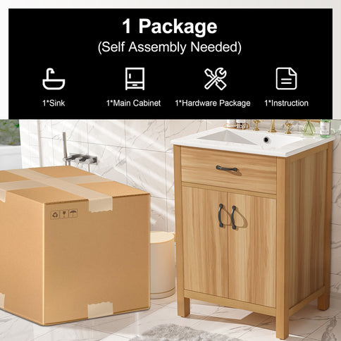 Bathroom Vanity With Flip Drawer, 2 Soft Close Doors, Adjustable Shelf And Ceramic Sink