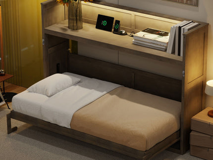 Murphy Bed With Desk, LED Light And USB Charging Station