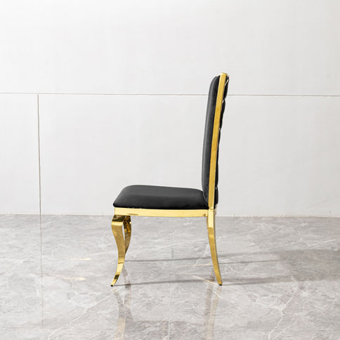 Dining Chair (Set of 2) With Unique Backrest Stainless Steel Legs - Gold