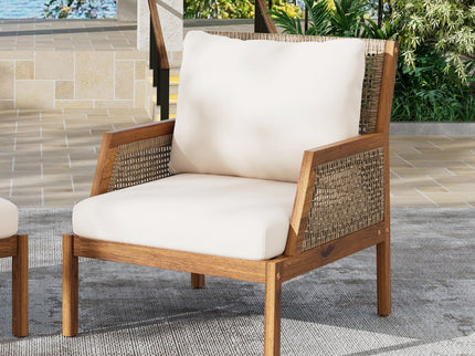 Acacia Wood Patio Furniture Club Chair, Outdoor Wicker Armchair, Deep Seating With Soft Cushions For Porch - Teak / Mix Brown