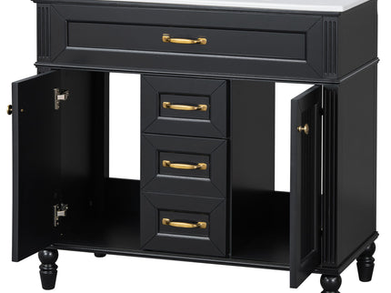 Bathroom Vanity With Sink, Flip-Out Top Drawer, Soft Close Doors, 2 Storage Drawers
