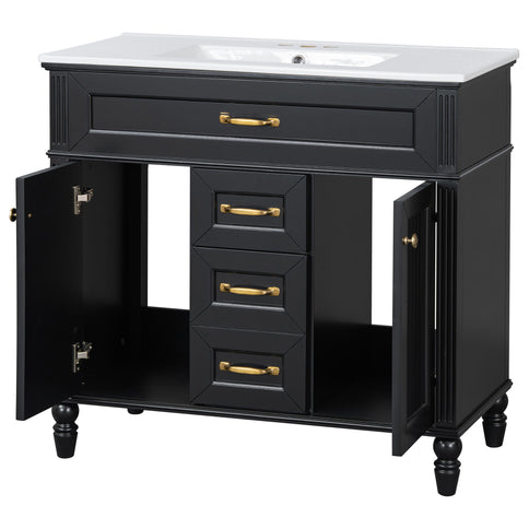 Bathroom Vanity With Sink, Flip-Out Top Drawer, Soft Close Doors, 2 Storage Drawers