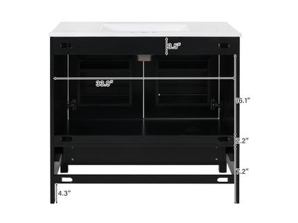 Bathroom Vanity With Sink, Soft Close Doors, Double Shelves & Divided Drawer