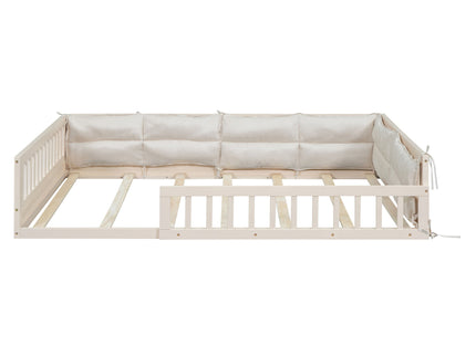 Upholstered Platform Bed With Guardrail And Pillow