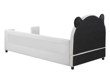 Upholstered Daybed With Bear Shaped Headboard, Hydraulic System And Breathable Fence