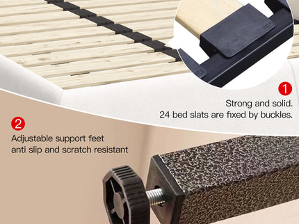 King Size Platform Bed With Special-Shaped Headboard - Cream