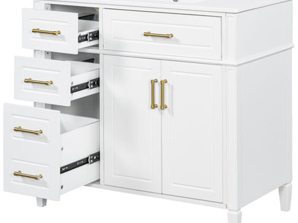 Bathroom Vanity With Sink, 4 Drawers, 2 Doors