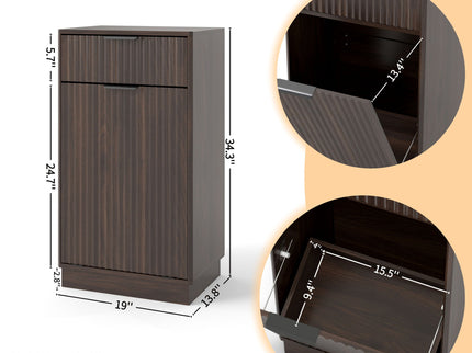 Tilt Out Trash Can Cabinet With Wave Textured Drawer & Pull Out Bin