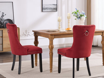 Classic Velvet Dining Chairs, High-End Tufted Solid Wood Contemporary Velvet Upholstered Dining Chair With Wood Legs Nailhead (Set of 2) - Burgundy